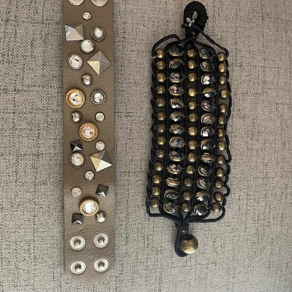Two wrap bracelets with some jewels and bling. Looks great with jeans
